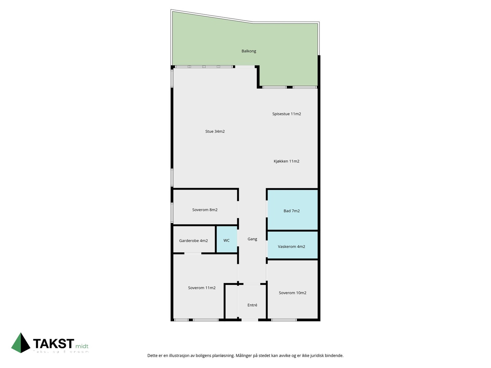Planløsning. Tre soverom, eget vaskerom og gjestetoalett. Galleribilde