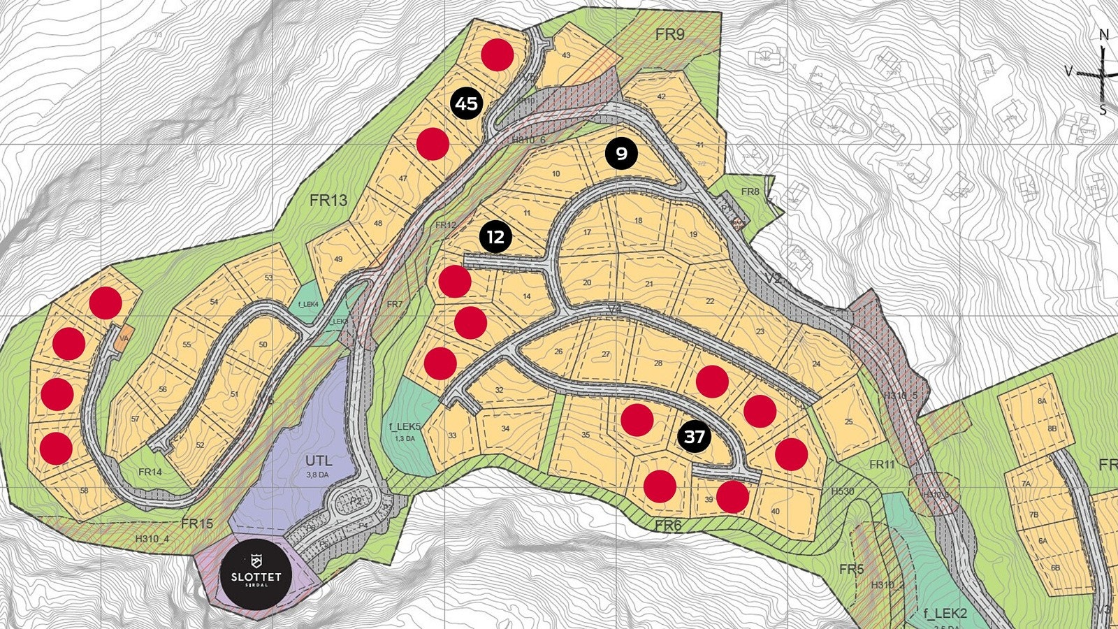Oversikt tomtekart. En av de siste mulighetene til å sikre seg denne hyttetypen på Hoppmannsknuten. Galleribilde