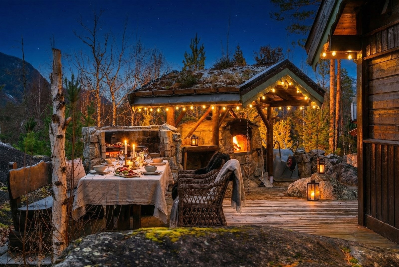 Kveldsidyll på hytta - flott bakerovn Galleribilde