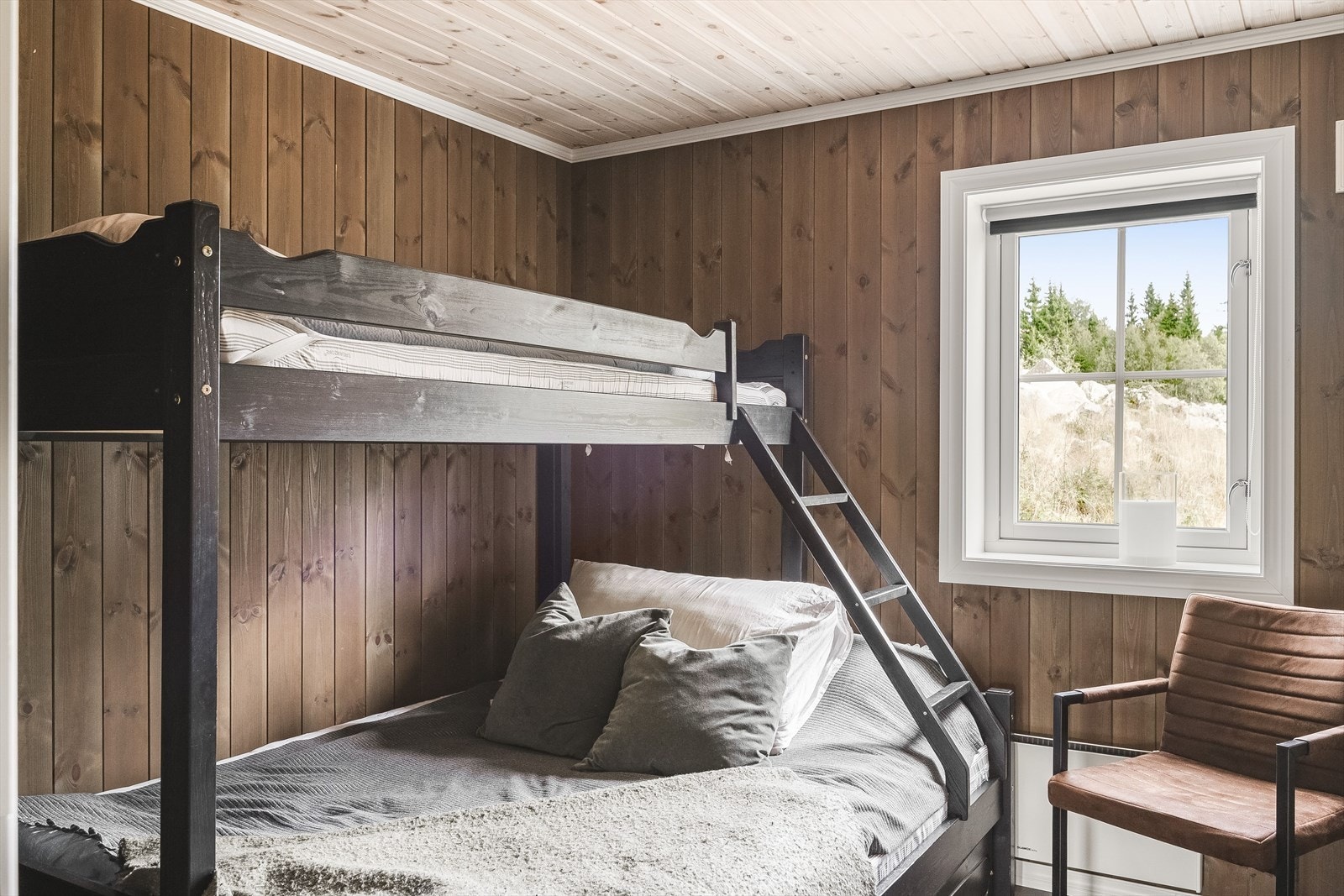 Soverommet har god standard med enstavs laminat på gulv, lun panel på veggene og skjult elektrisk anlegg. Galleribilde