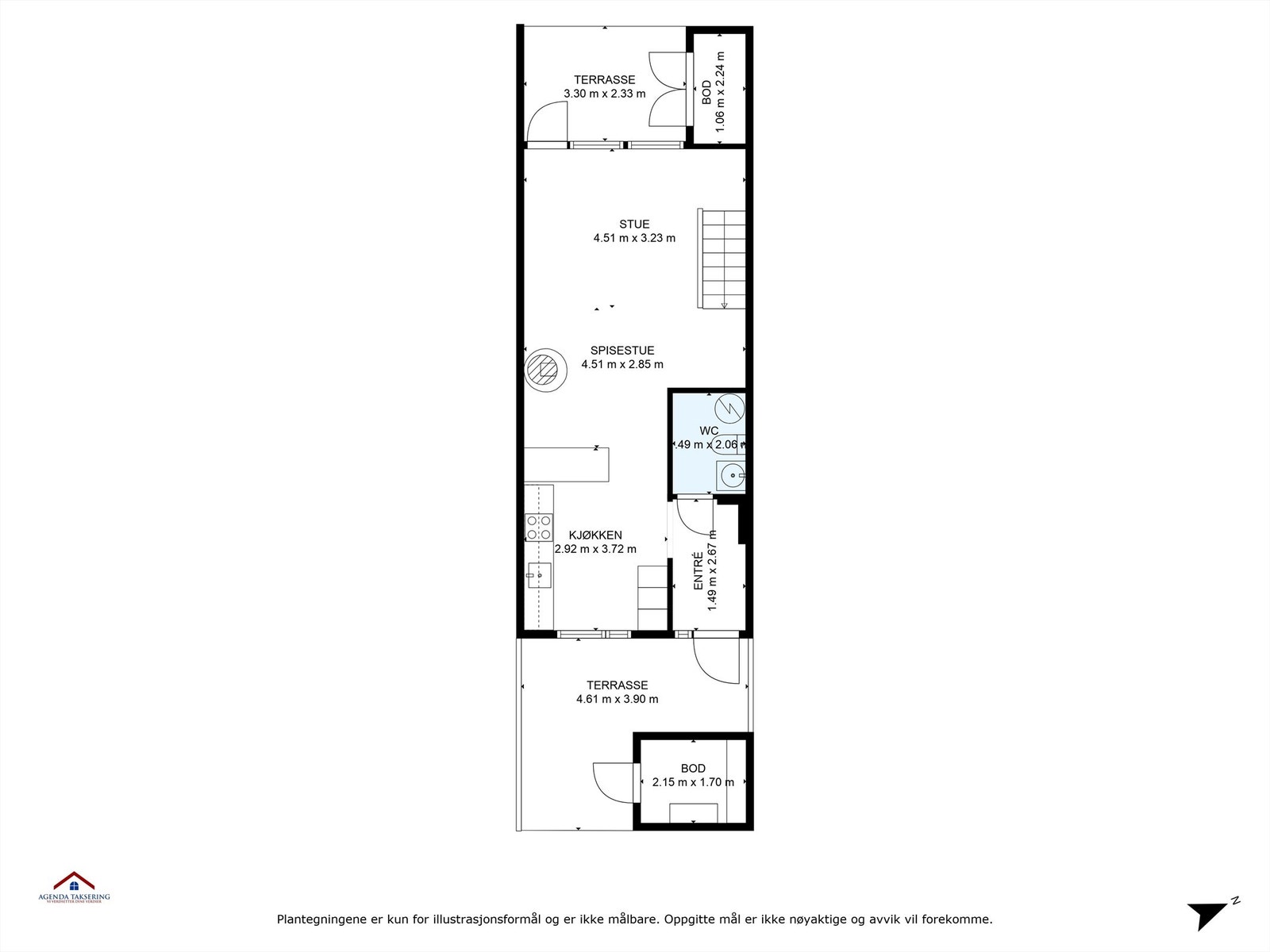 Planteging med innvendige mål og himmelretning. Galleribilde