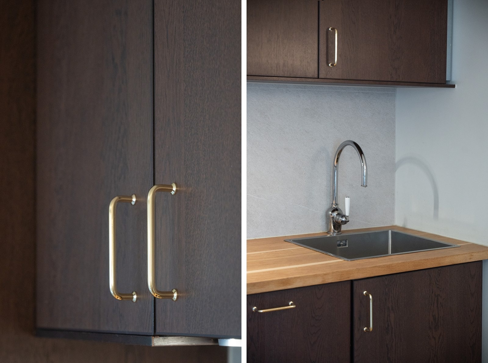 Detaljer som svingbart blandebatteri og stilrene håndtak understreker uttrykket. Galleribilde