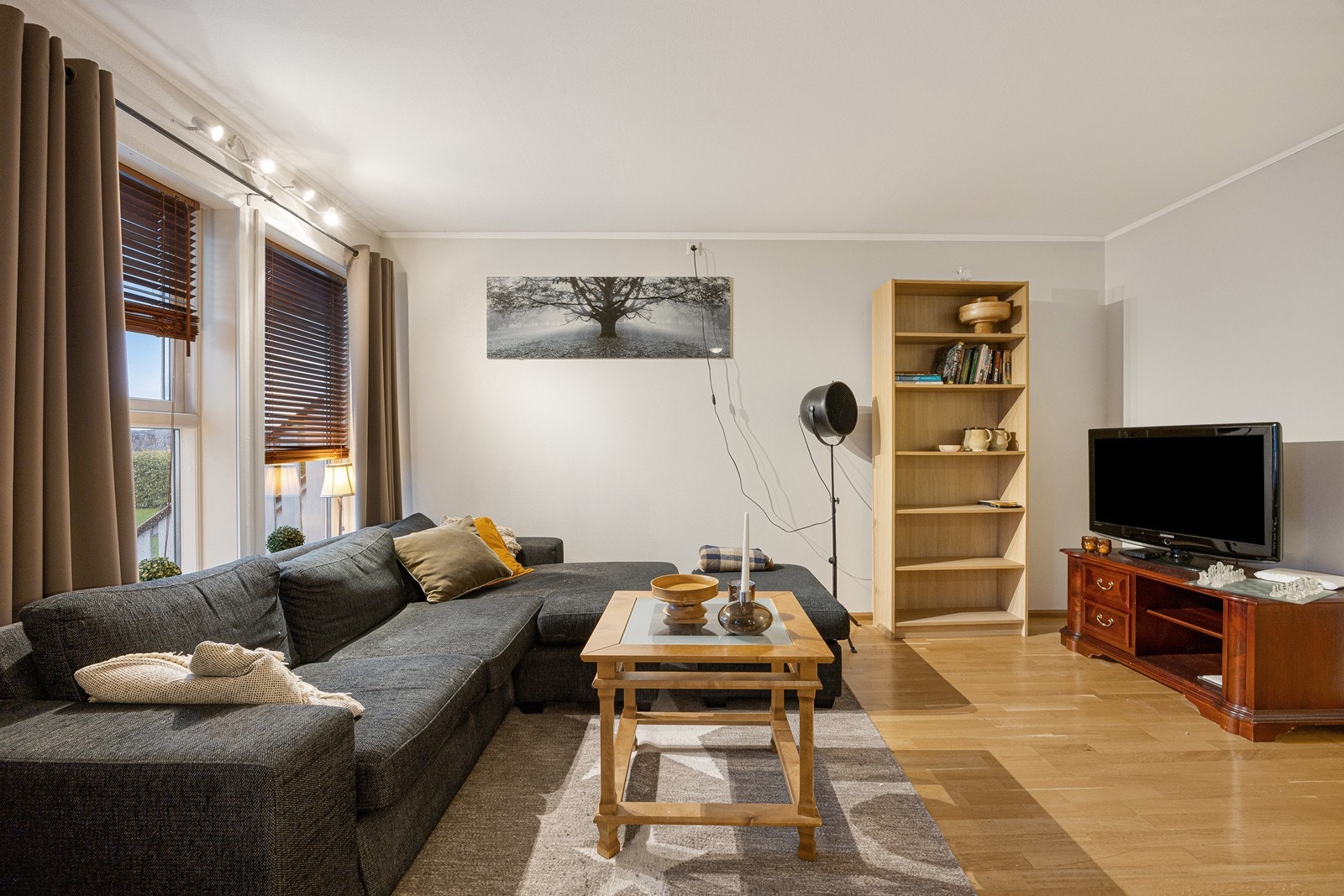 Det er god plass til sofagruppe og tv-/mediastasjon i stuesonen. Galleribilde