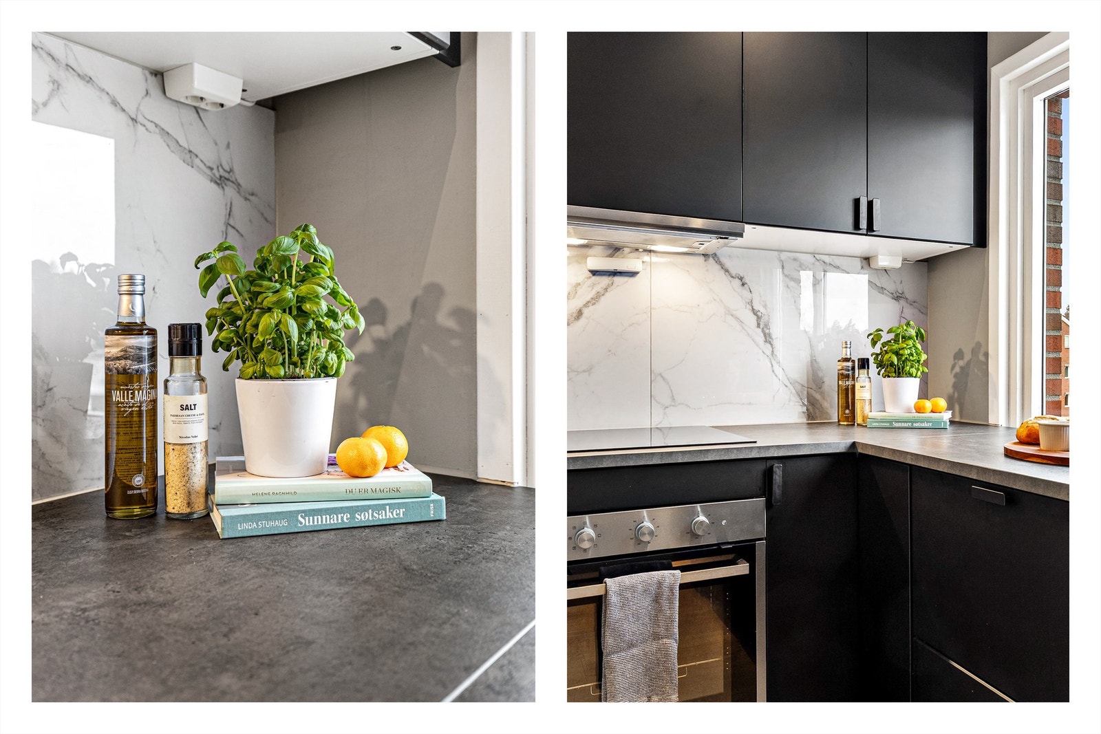 Det er rikelig med oppbevaringsplass i både skuffer og skap, og den store benkeplaten gjør det enkelt å diske opp gode måltider. Galleribilde