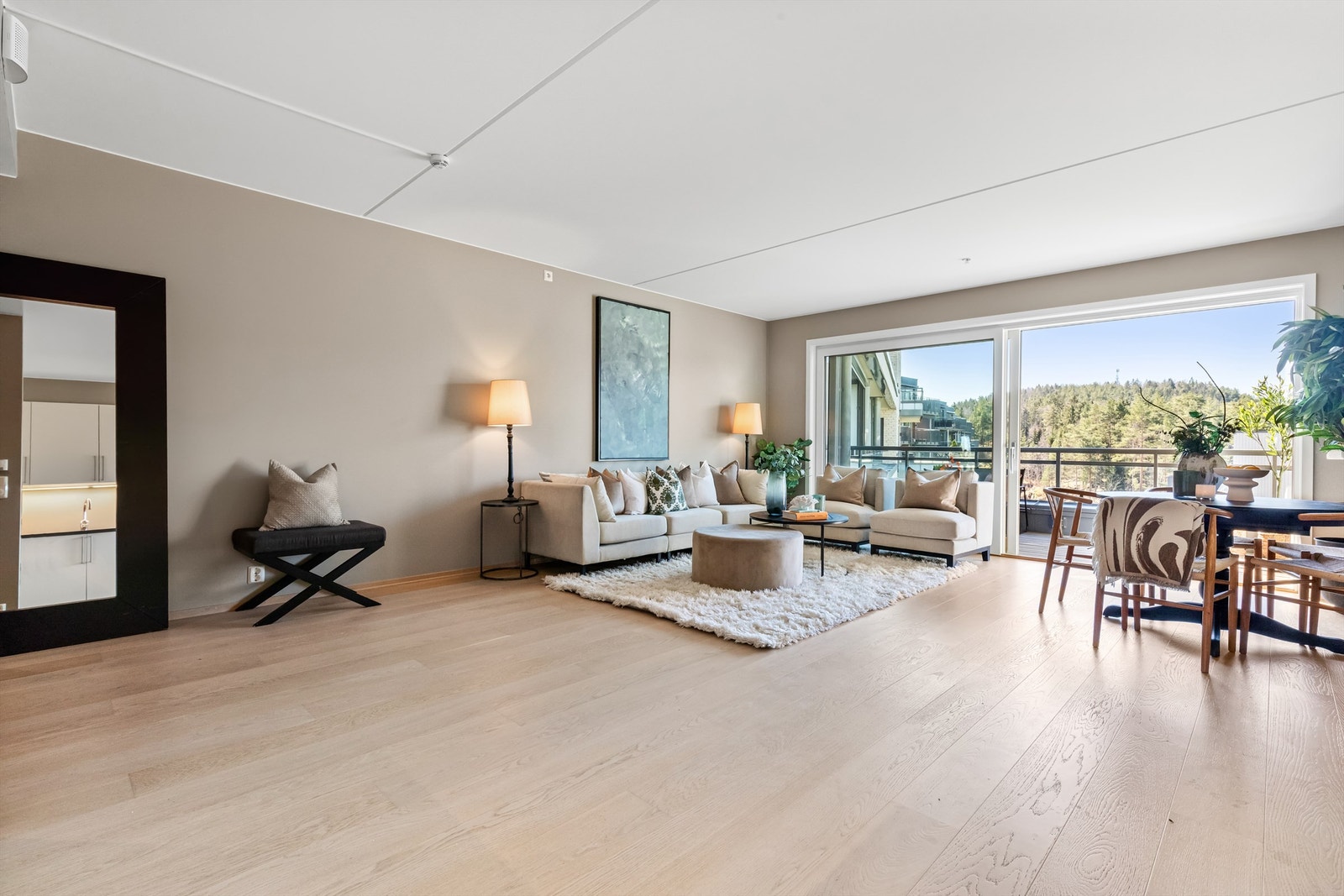 God plass i stue med flere møbleringsmuligheter Galleribilde