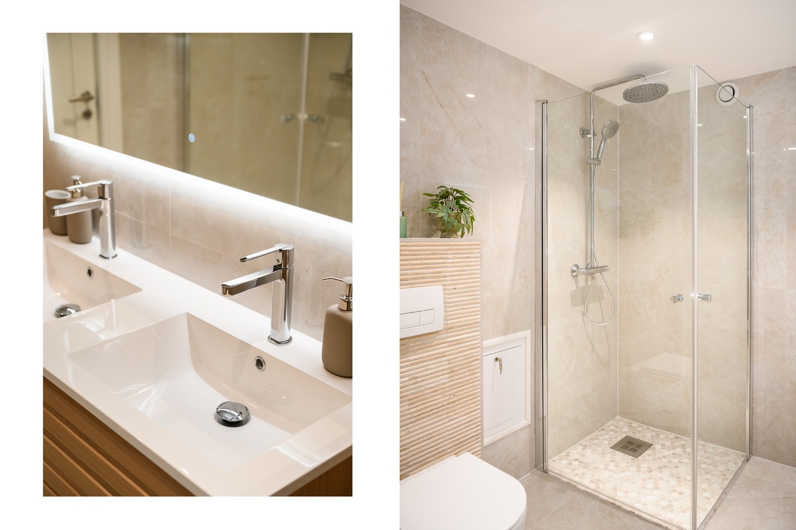 Flislagt bad med varmekabler og moderne innredning. Galleribilde