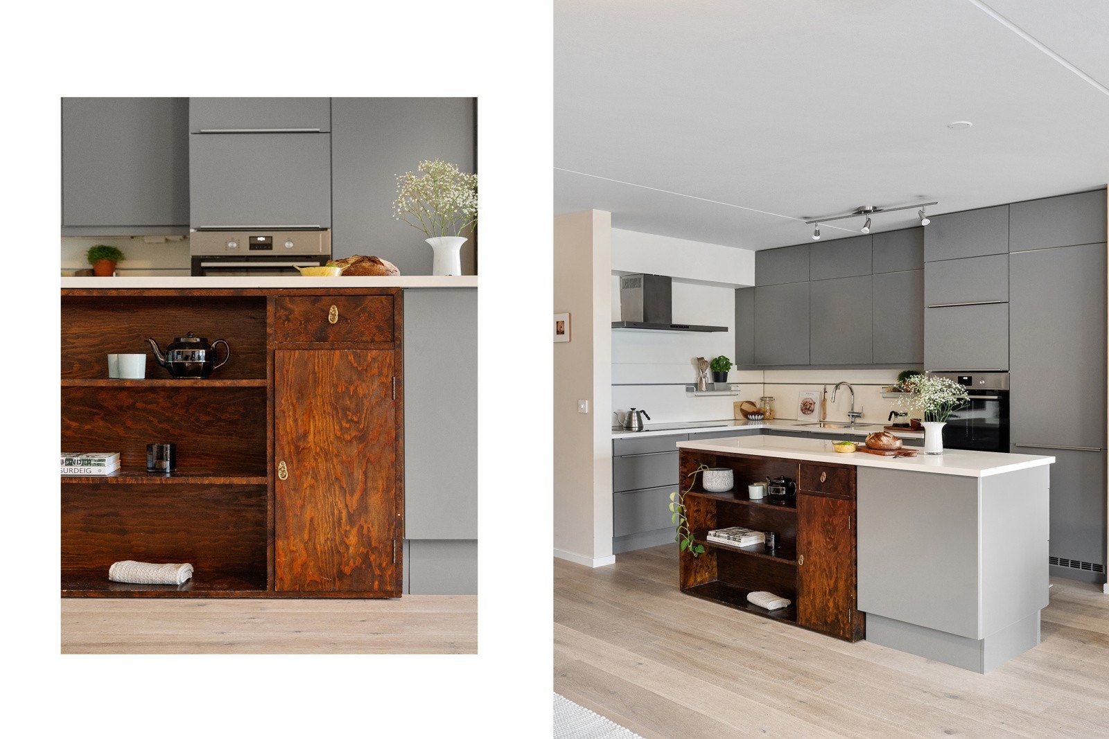 Kjøkkenet har en praktisk kjøkkenøy som gir ekstra benke- og oppbevaringsplass Galleribilde