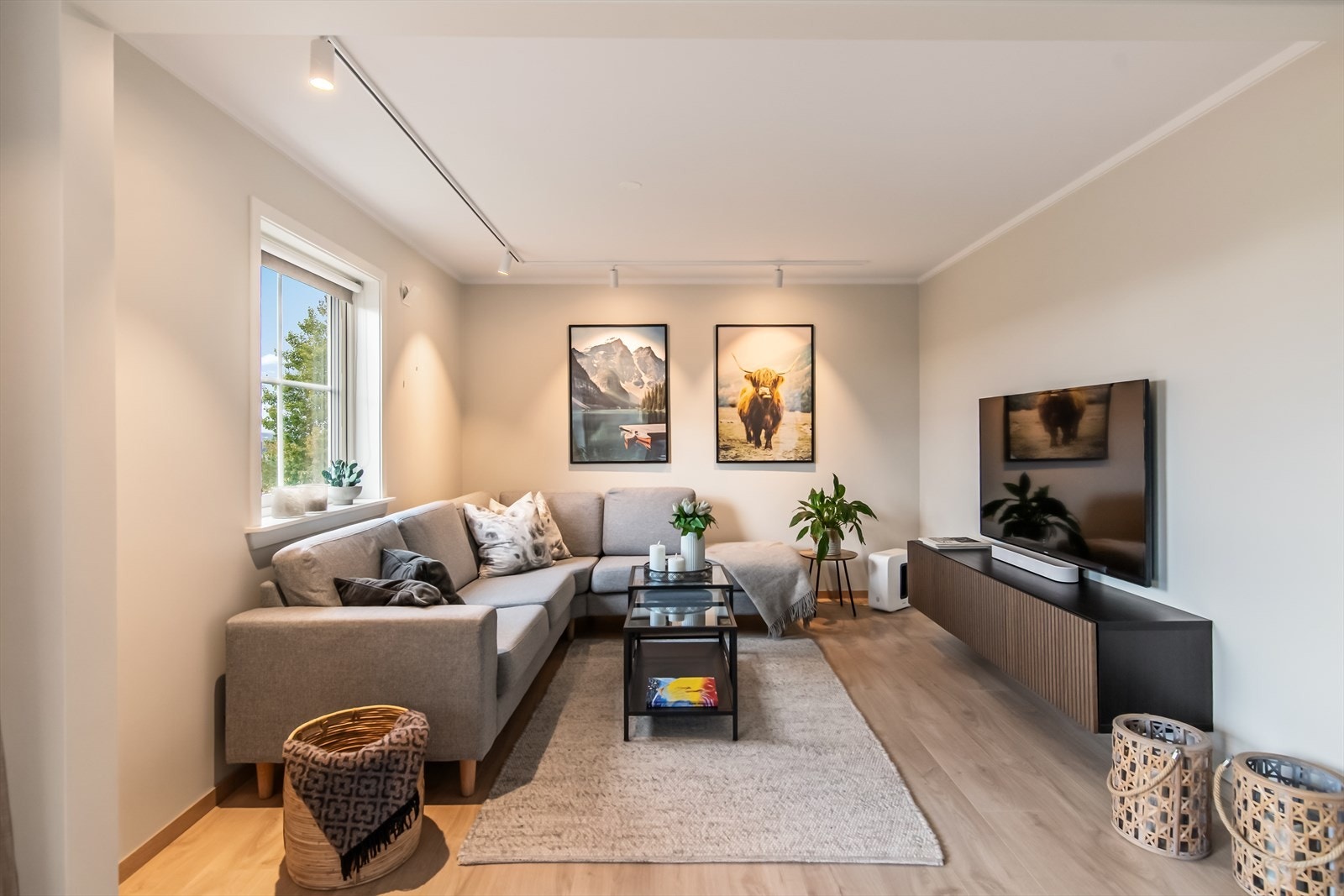 Stuen har god plass til sofa, her kan man slappe av forran tv`n med en god film eller serie etter en hektisk hverdag. Galleribilde