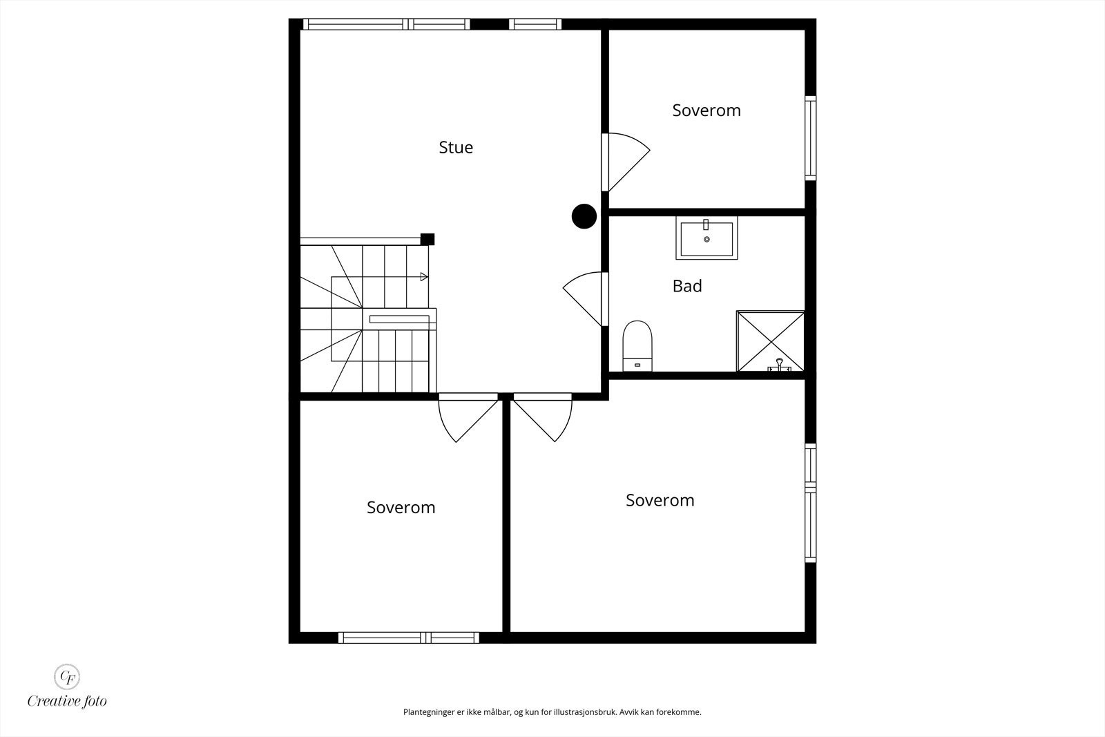 Andre etasje rommer en loftstue, tre soverom og et bad, noe som gir en privat sone. Galleribilde