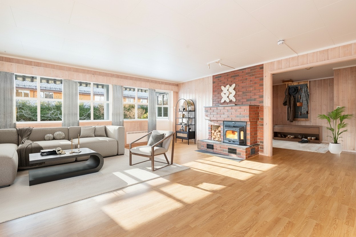 EiendomsMegler1 v/Are Olsen presenterer Framstadvegen 52!
(Digital møblering, kun en illustrasjon) Foto: Inbovi Galleribilde