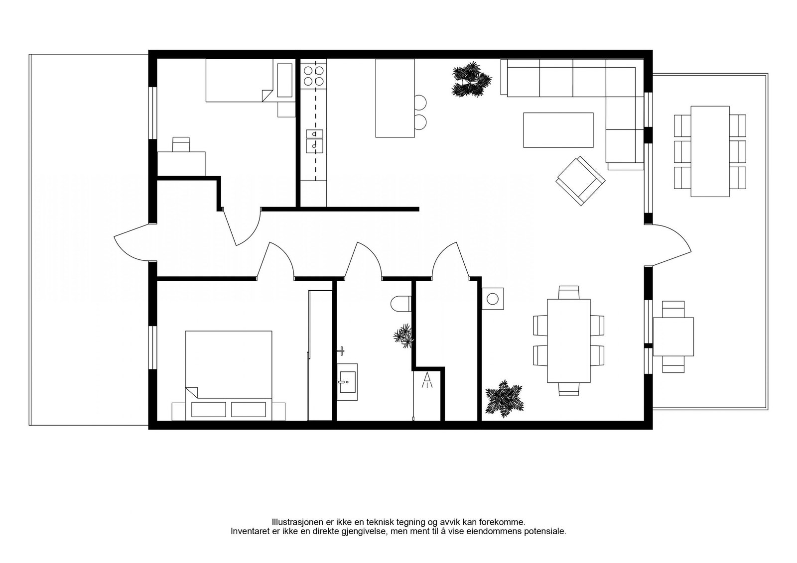 Tegningen er en illustrasjon på rominndelingen, og er ikke målbar. Galleribilde