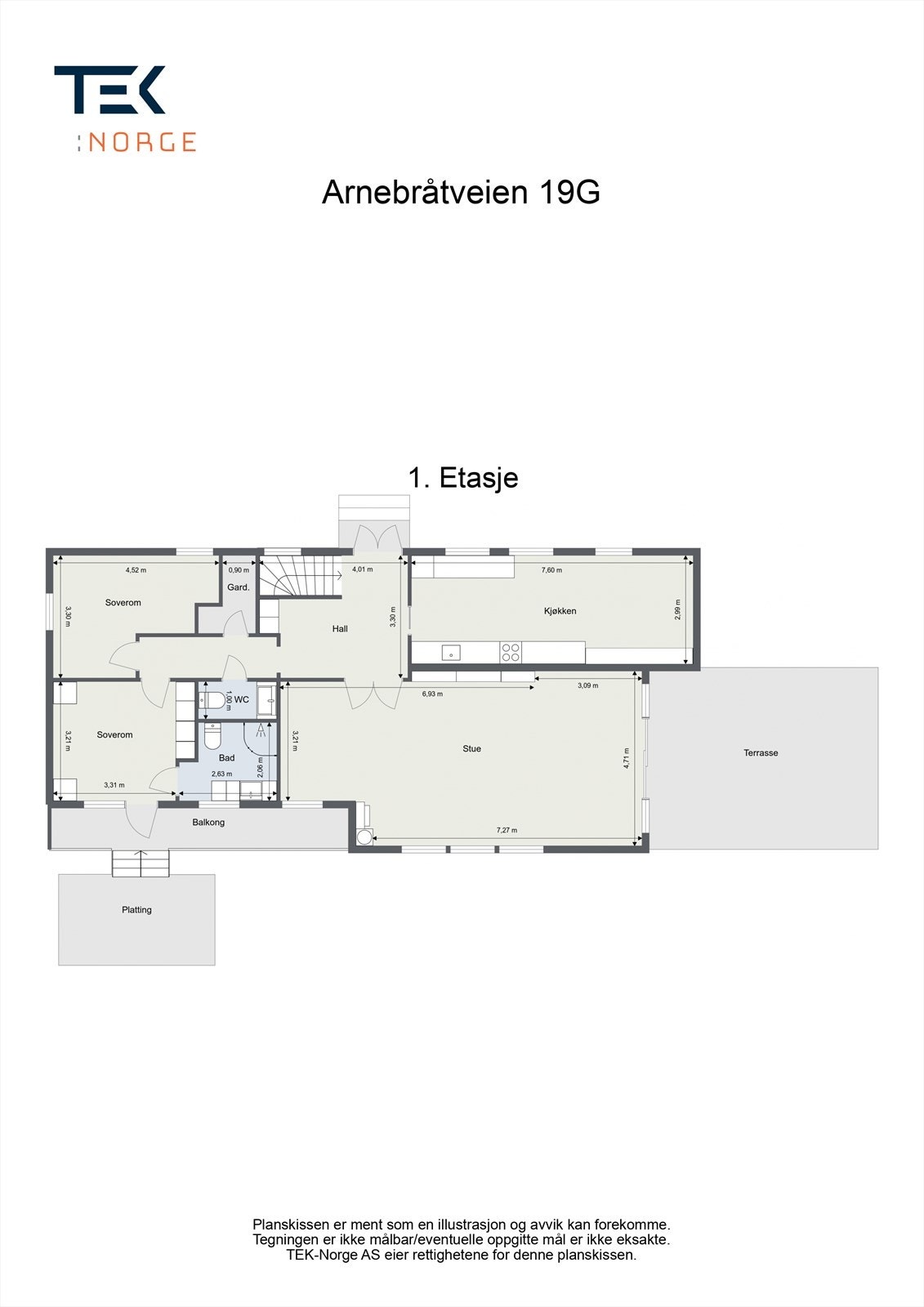 Plantegning Arnebråtveien 19G, 1. etasje. Galleribilde