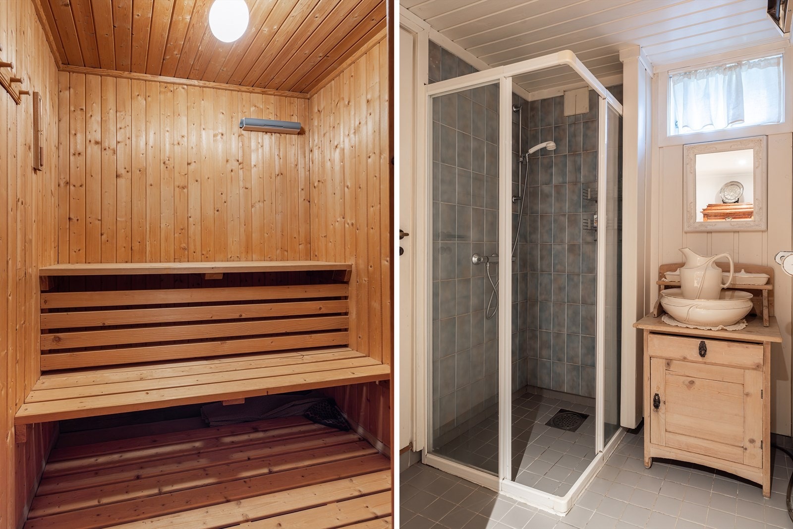 Badstue og dusjbad i underetasjen. Galleribilde