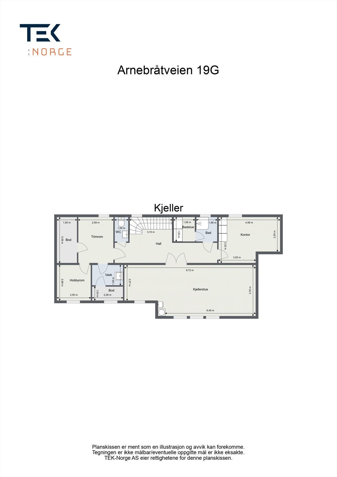 Plantegning Arnebråtveien 19G, underetasje. Galleribilde
