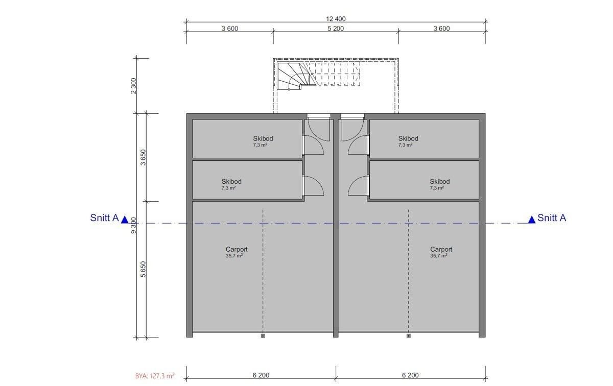 1. etg.: Det medfølger en overbygd parkeringsplass/ garasjeplass og en skibod til hver seksjon Galleribilde