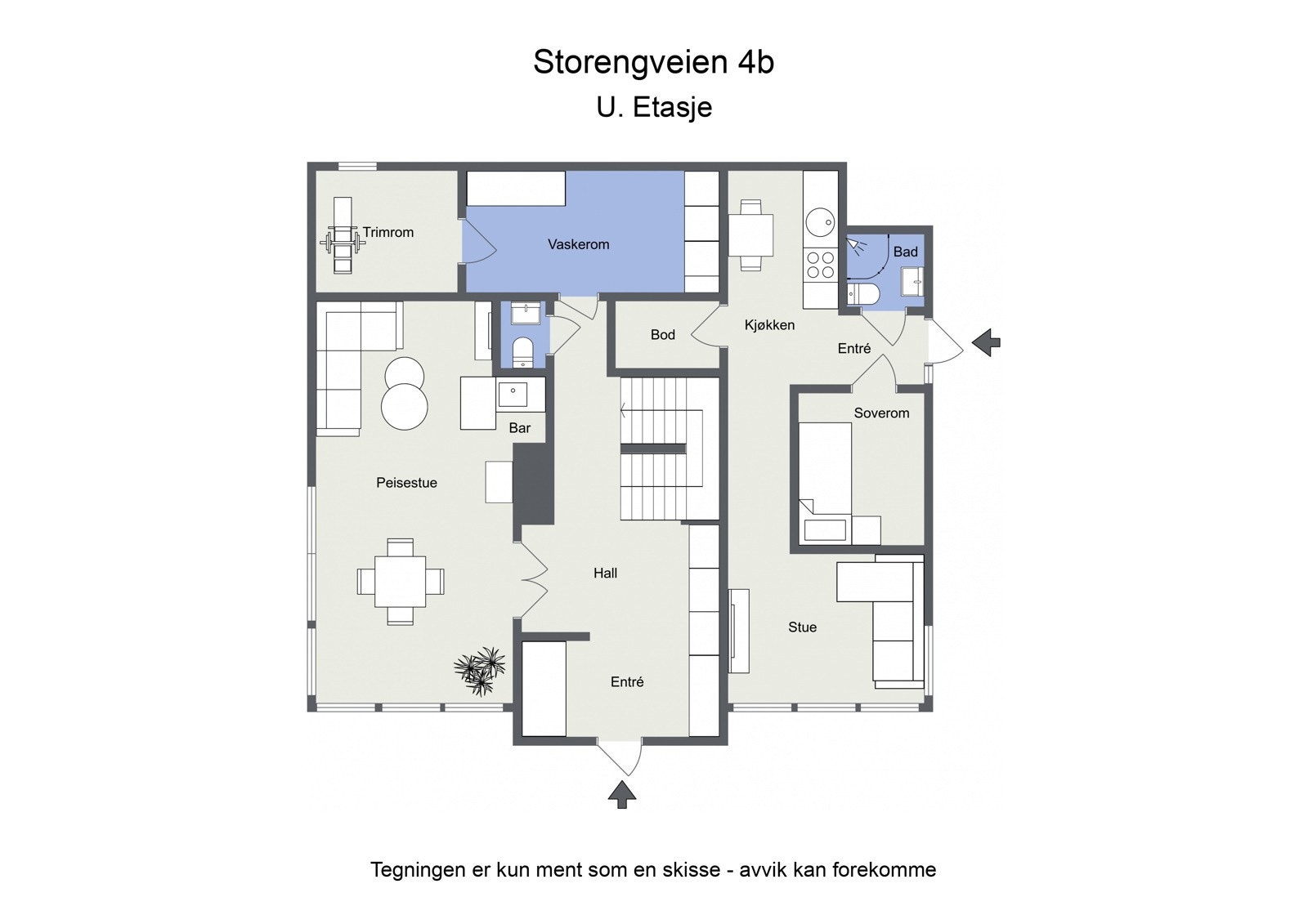 Omtrentlig planskisse u.etasje Galleribilde