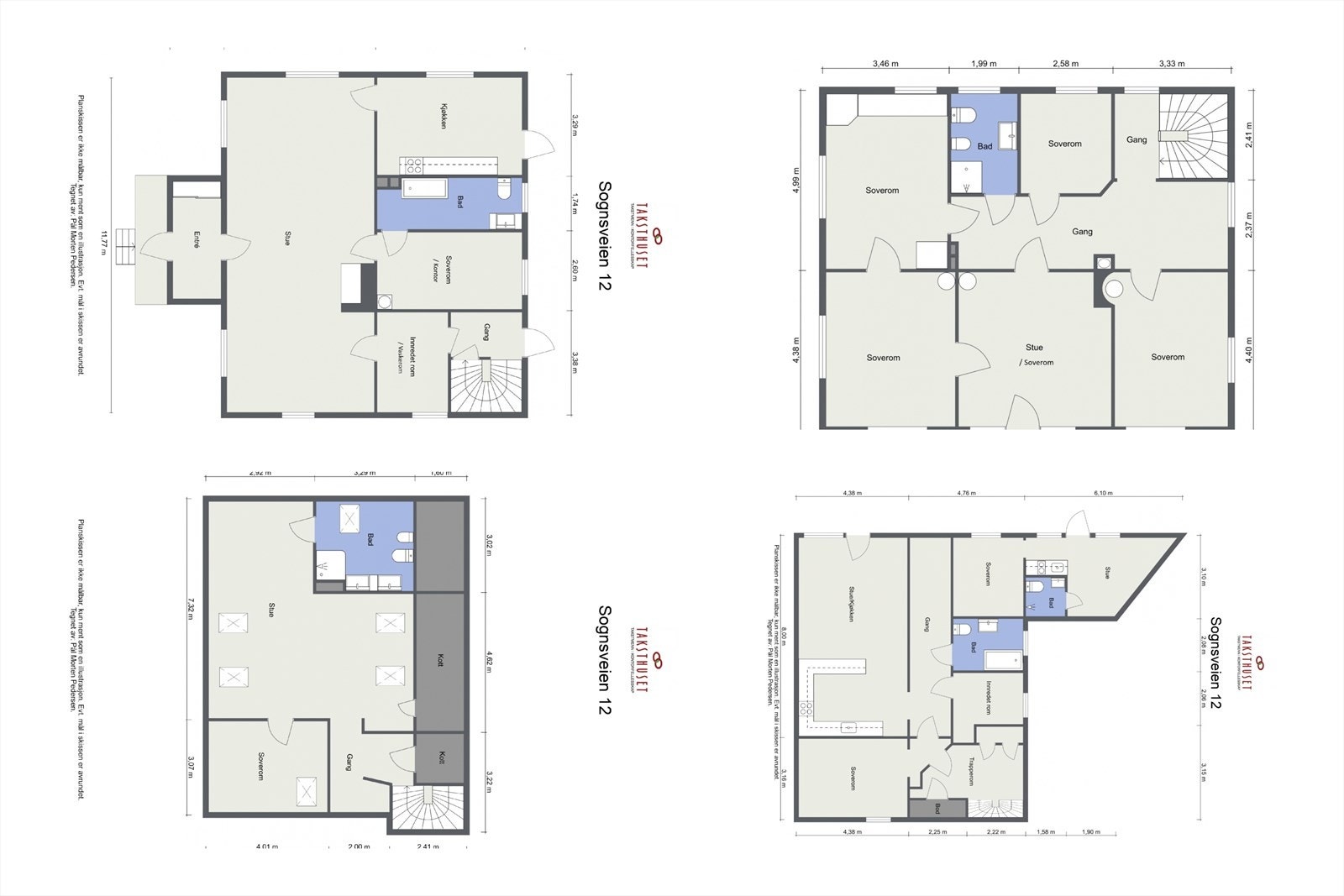Plantegninger av samtlige etasjer samlet Galleribilde