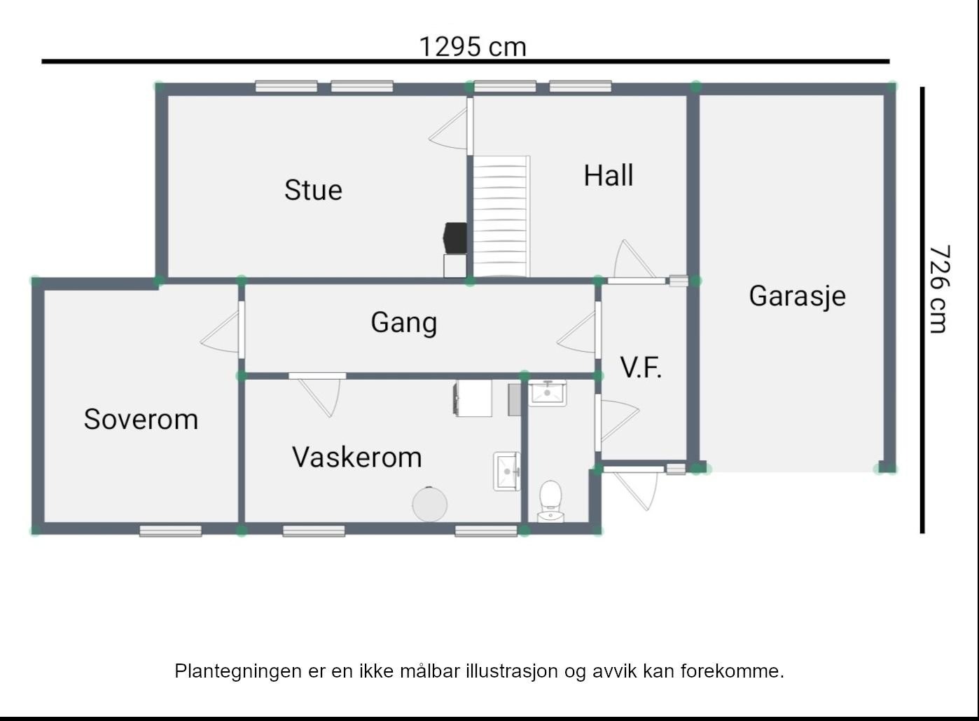 Planoversikt 1. etasje, underetasjen. Galleribilde