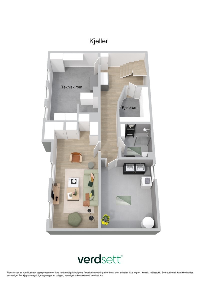 3D plantegning av underetasjen. Galleribilde
