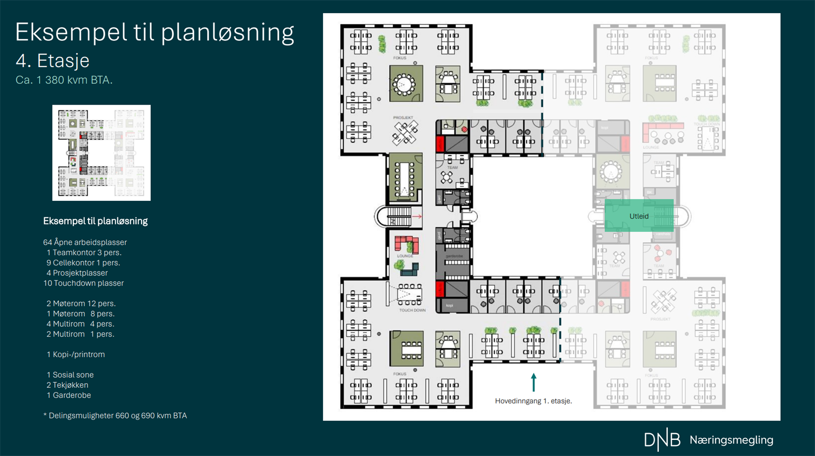 Eksempel til planløsning 4. Etasje. Ca. 1 380 kvm BTA. Galleribilde