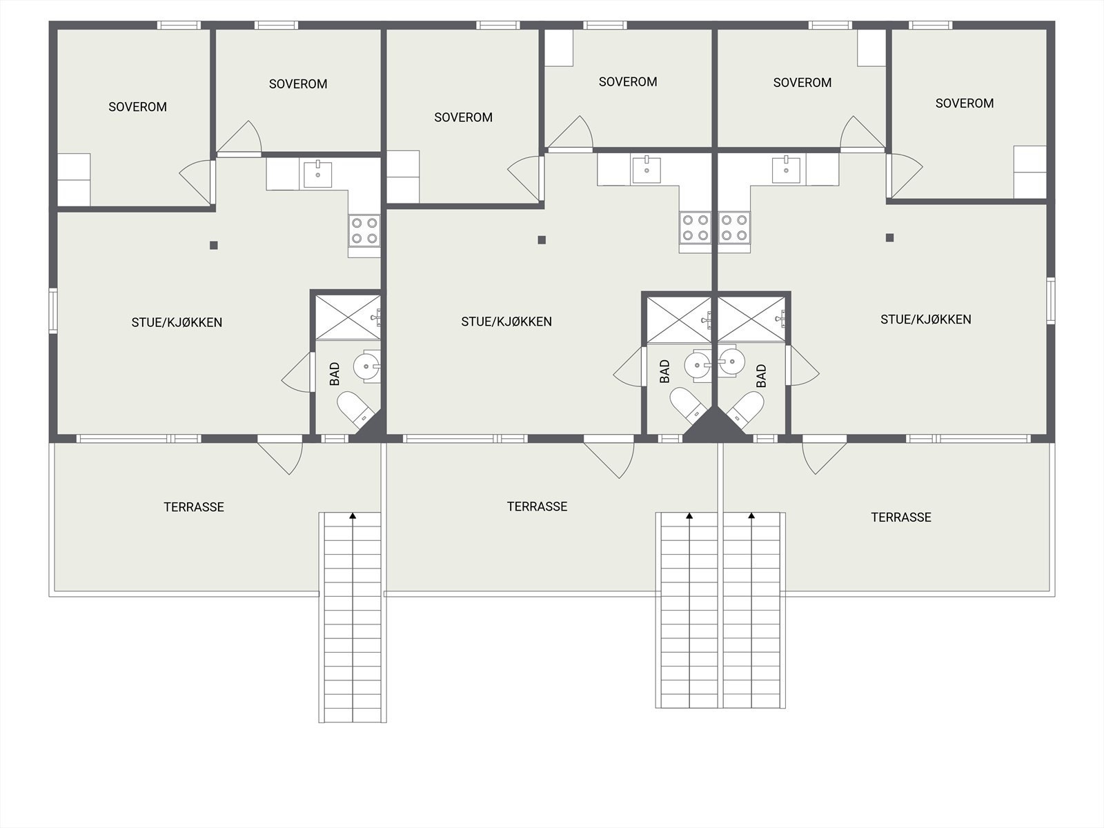 Plantegning 2. etg. med 3 leiligheter Galleribilde