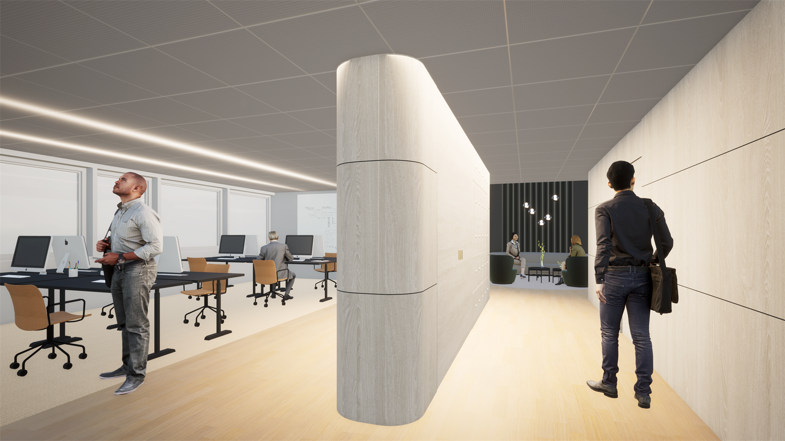 Illustrasjon - Gang og åpne arbeidsplasser Galleribilde