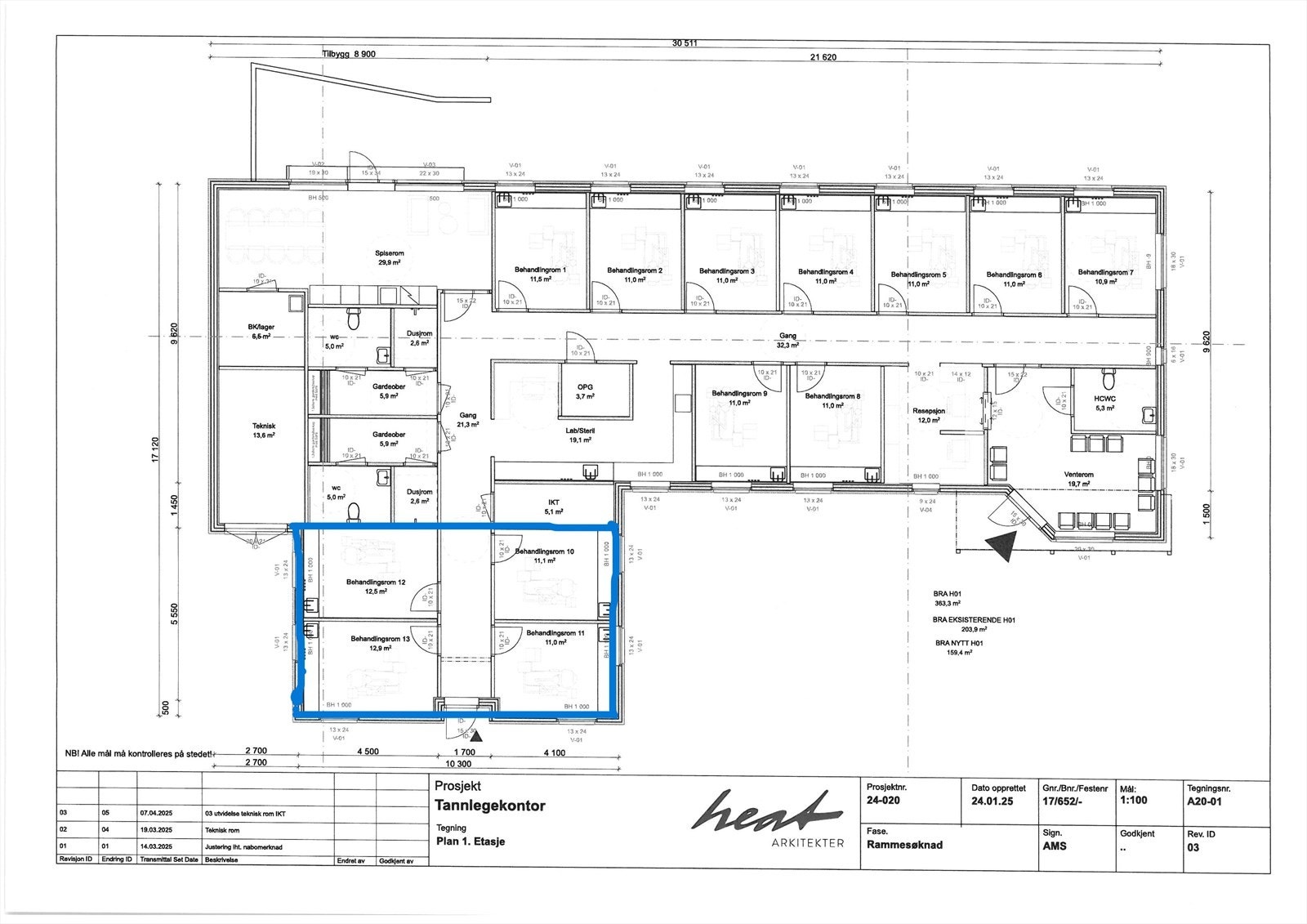 Ledig eksklusivt areal med egen inngang er markert blått. Felles areal som toaletter, venterom, spiserom møterom mm Galleribilde