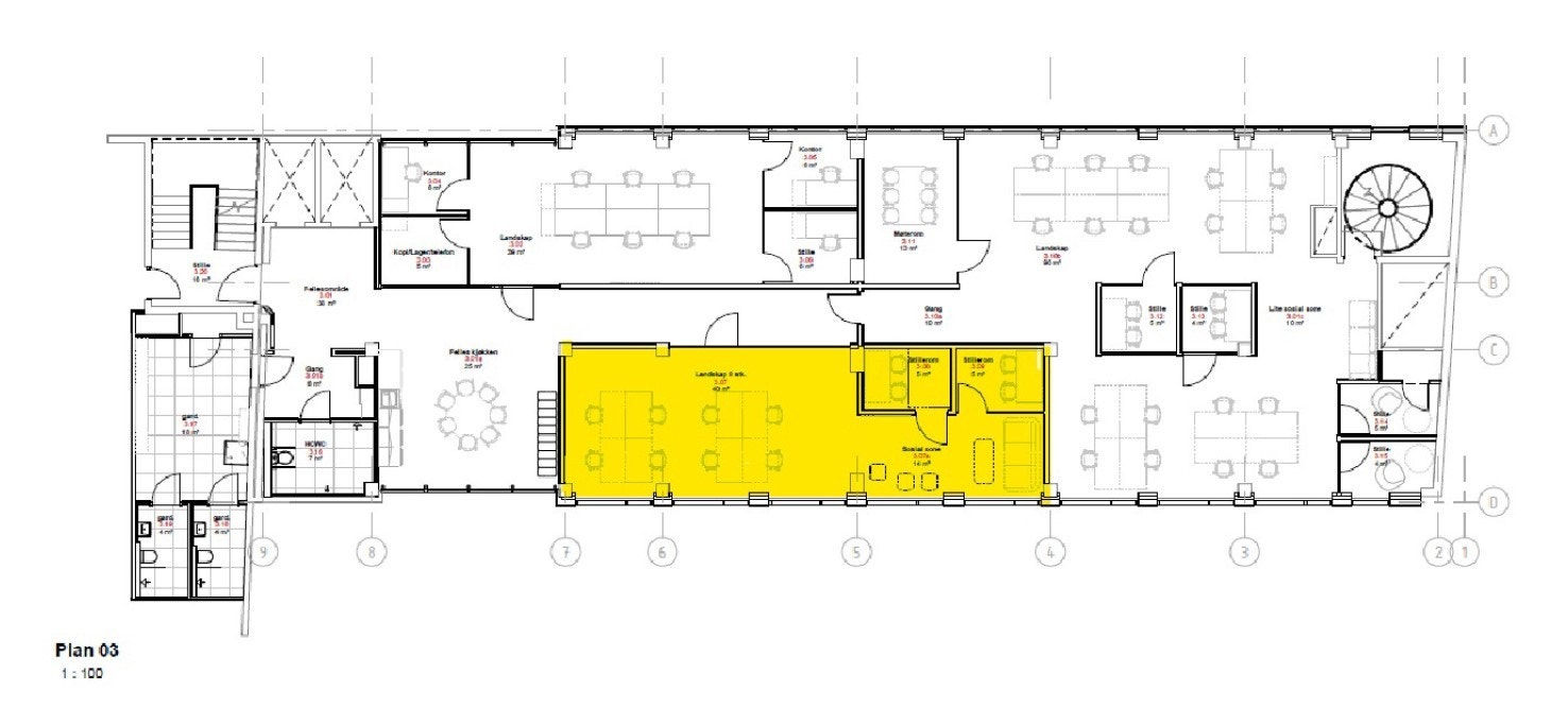 Plantegning ledig areal 3. etg.