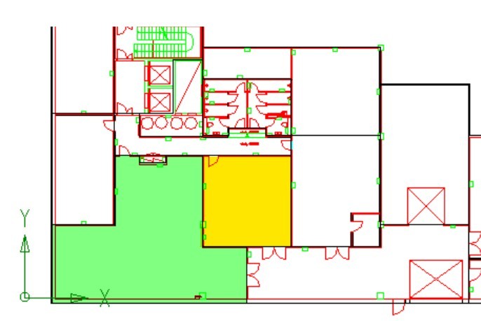U1. etg. BTA 157 (grønt areal) og BTA 62,5 m² (gult areal).