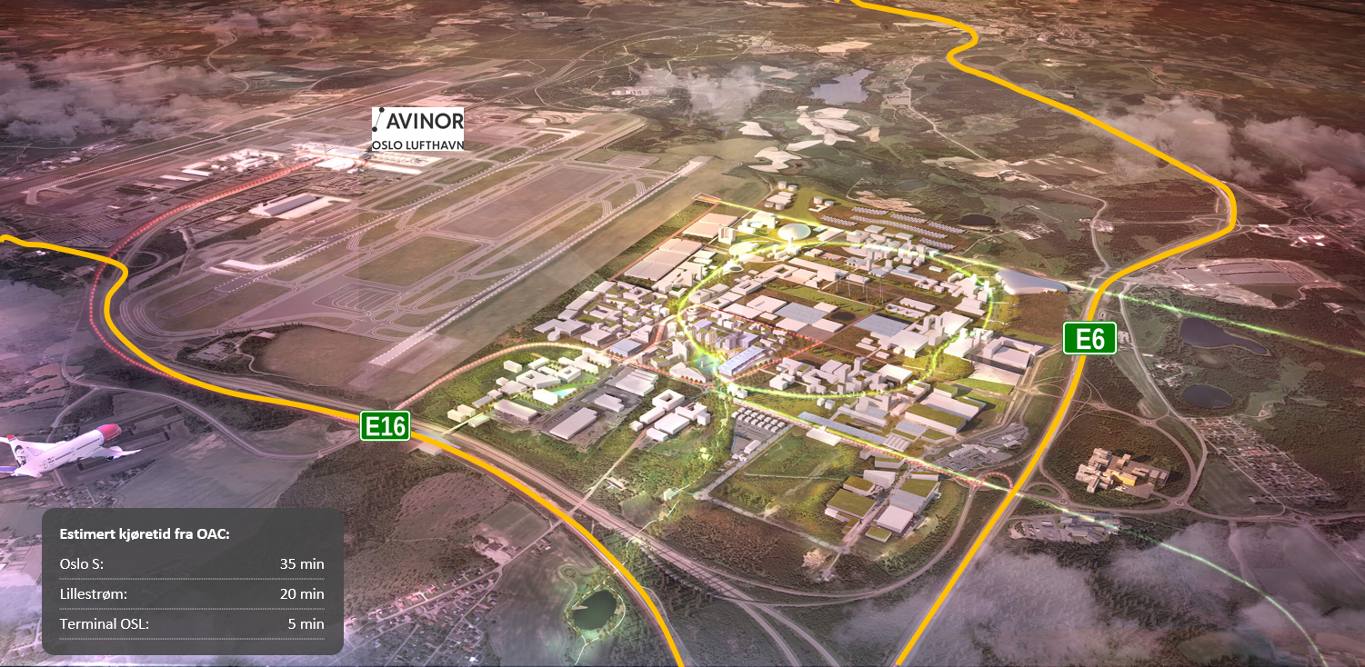 Oslo Airport City har en unik beliggenhet ved Oslo Lufthavn Gardermoen og svært kort vei til E6 og E16 Galleribilde