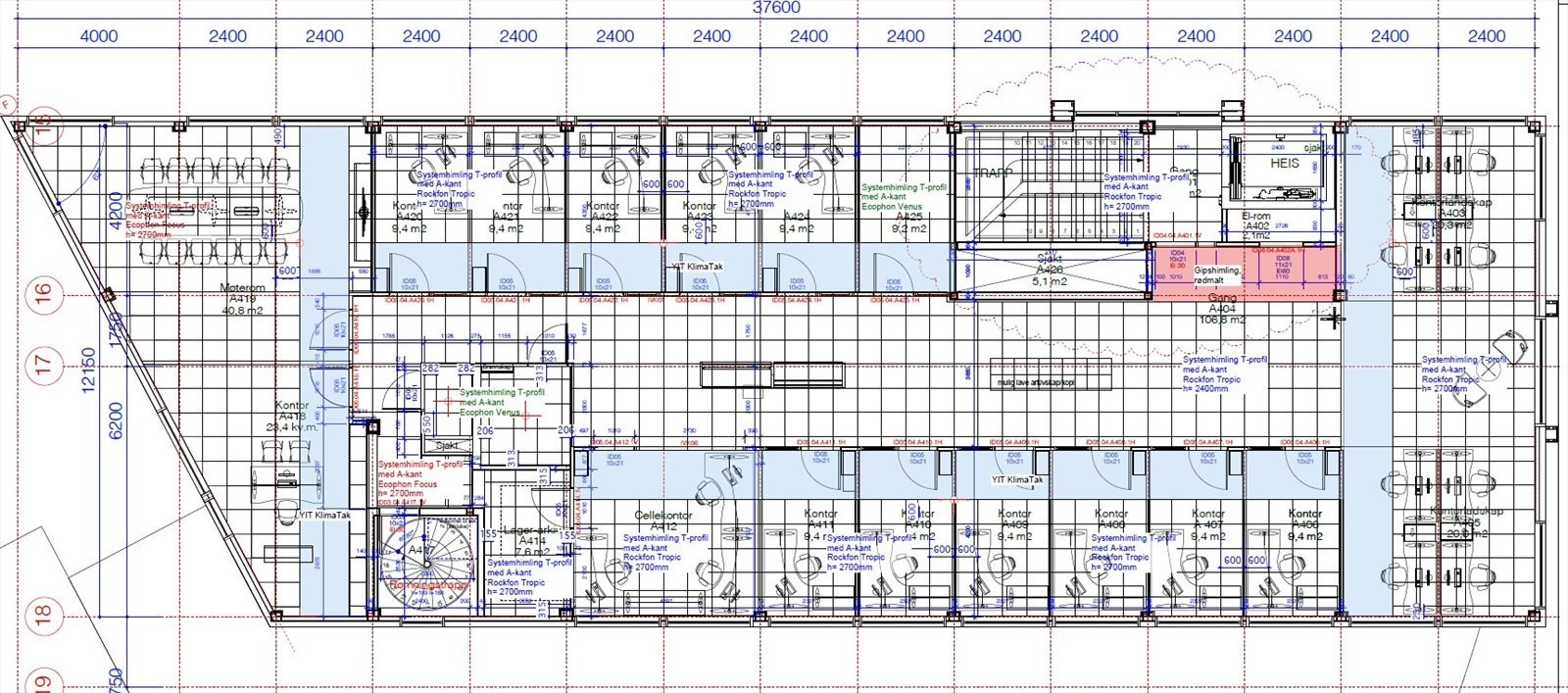 Plantegning 4. etg. Etasjene er like store. Innredning kan tilpasses.