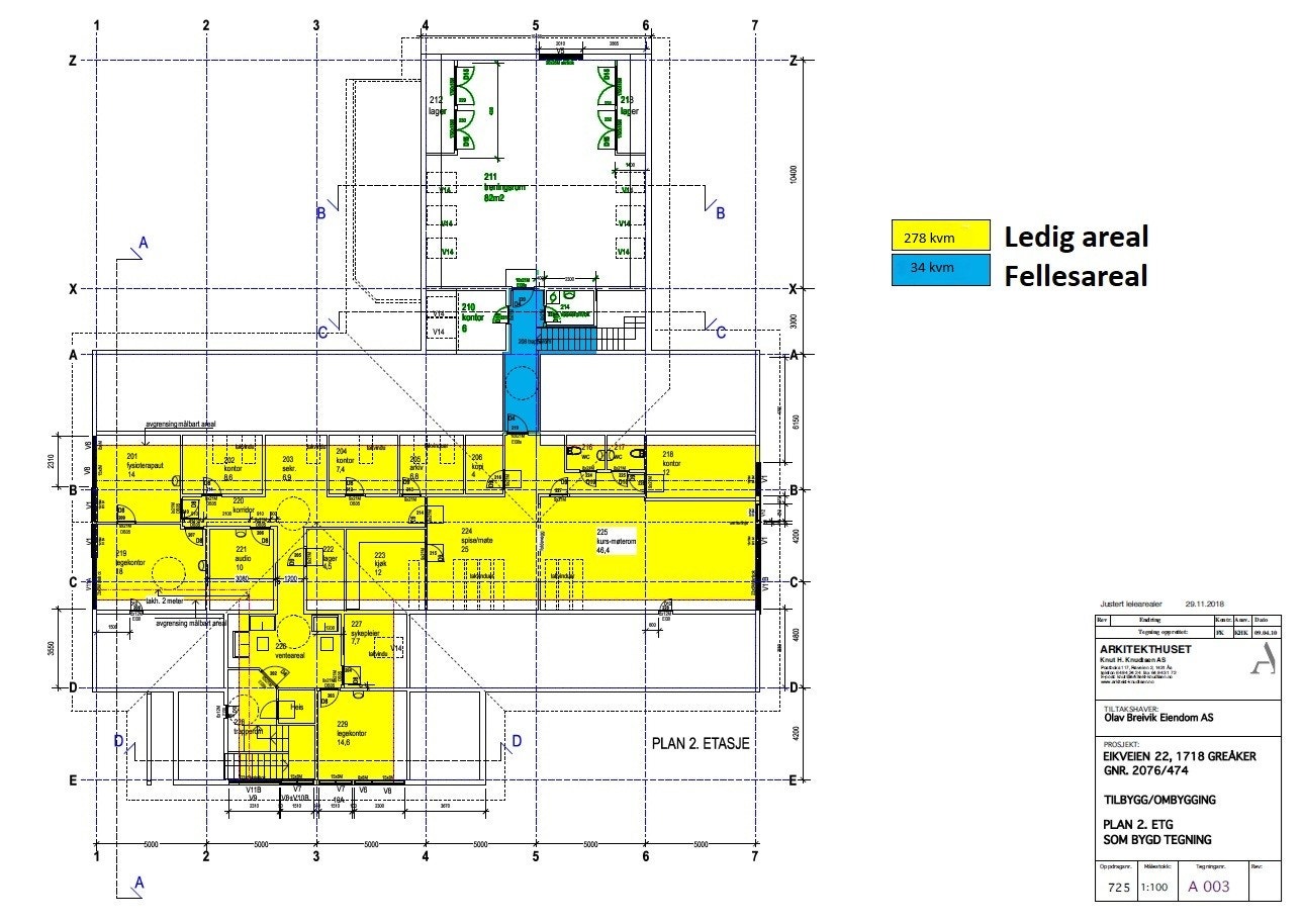 Veiledende fargelagt planskisse, ikke målbar. Felles inngangsparti med Helsehuset Greåker, samt inngangsparti på baksiden. Galleribilde
