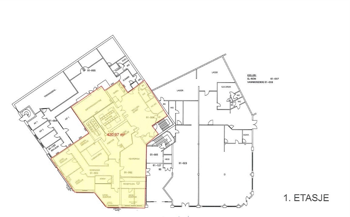 Tegning 1. etasje Galleribilde