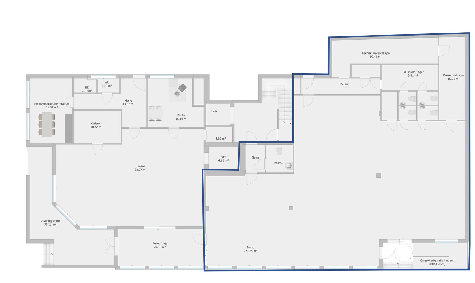 Lokale leid av Vennesla Bingo er markert i blått Galleribilde