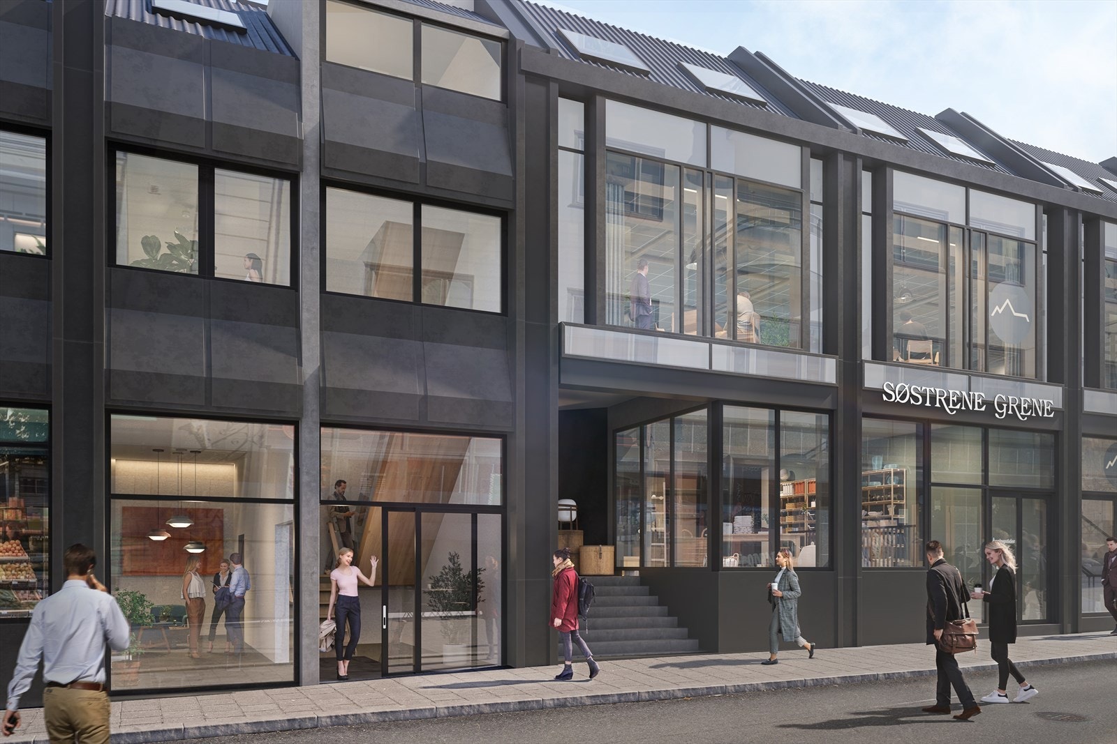 Kontorene får nytt og delikat inngangsparti fra bakkeplan. Galleribilde