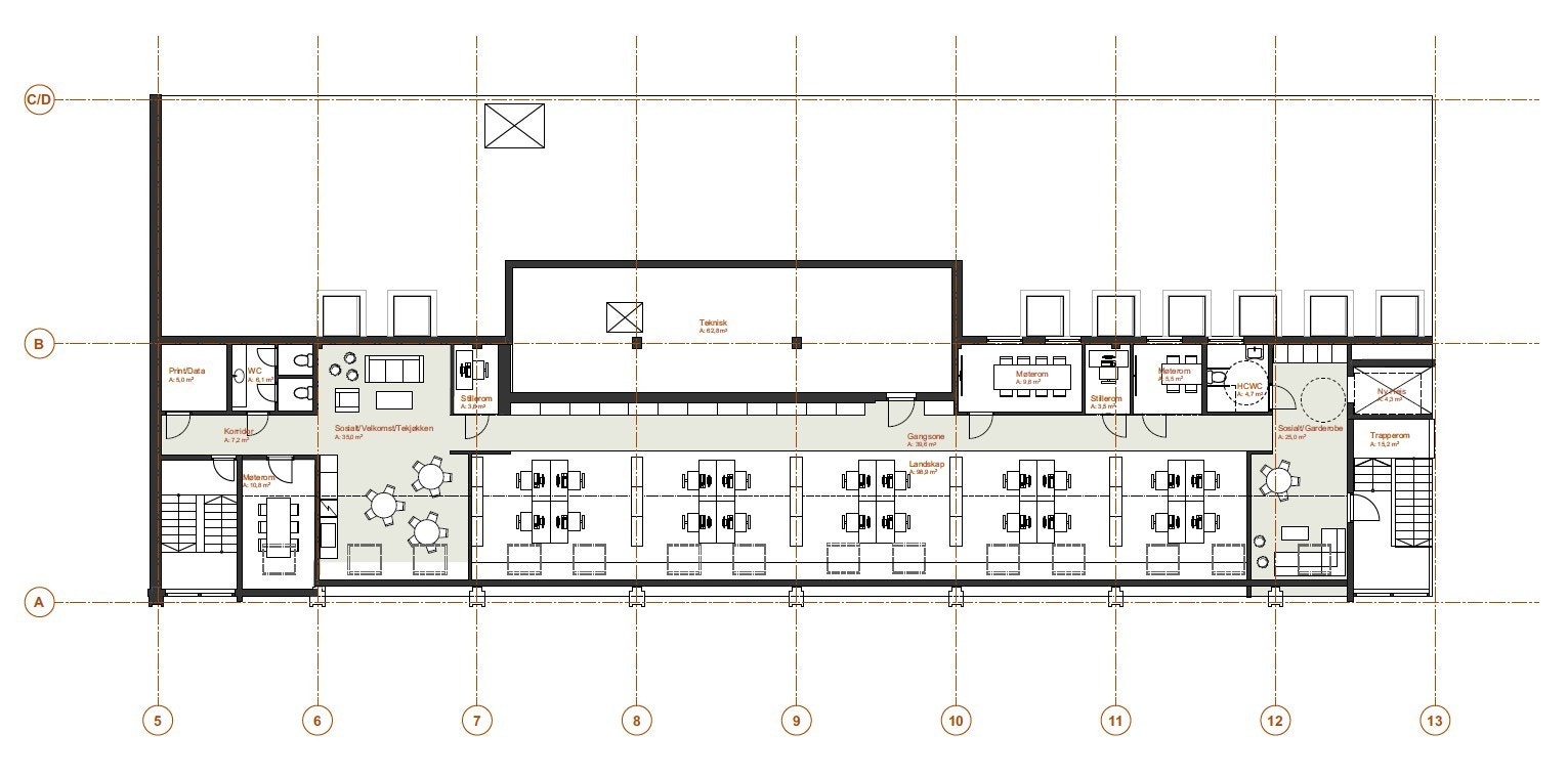 Sydfløyen er på ca. 400 kvm BTA. Galleribilde