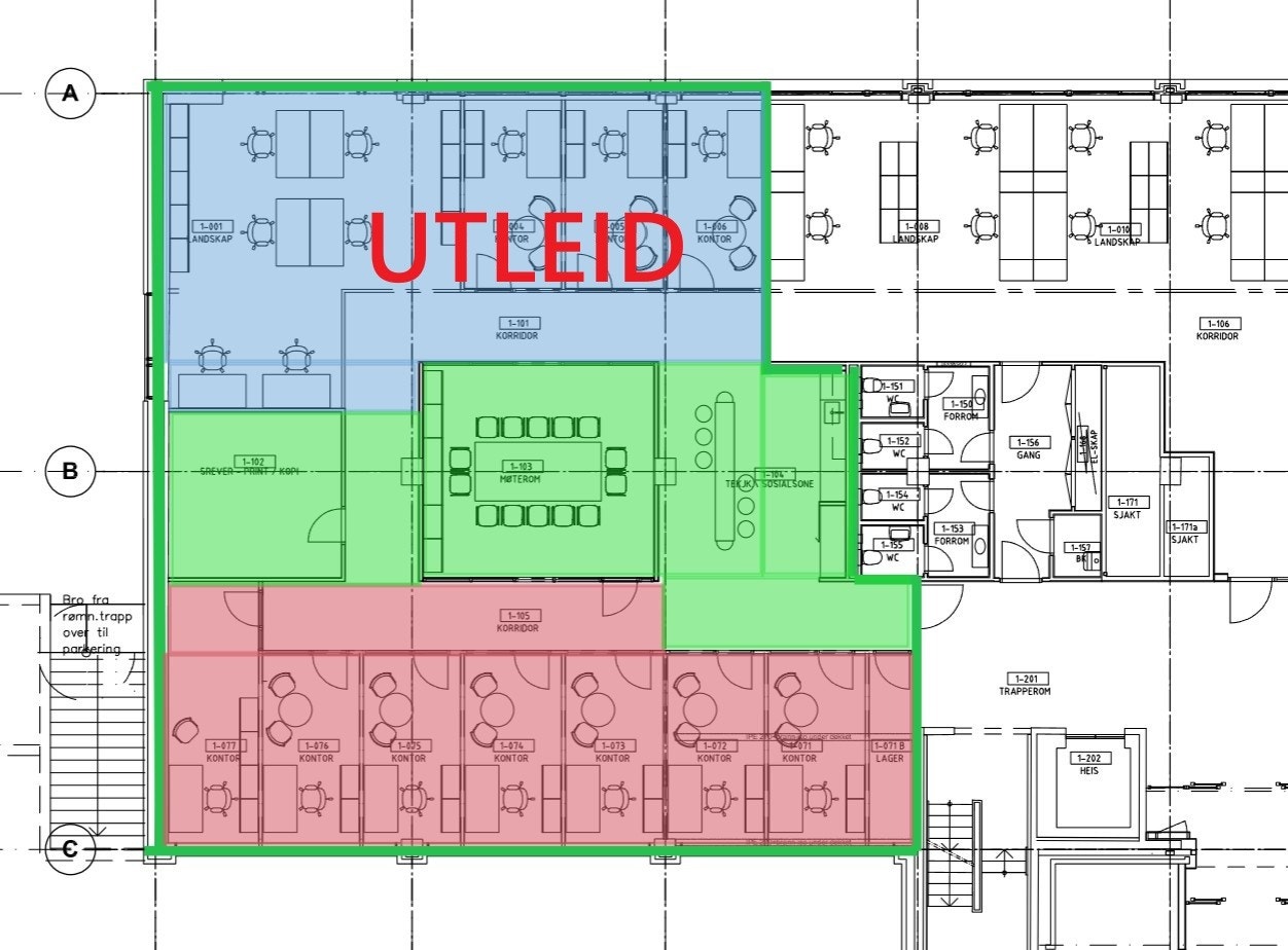 Innspurten 1B | Rød del BTA ca 220 inkl 1/2-part av grøntareal og øvrige fellesarealer. Galleribilde