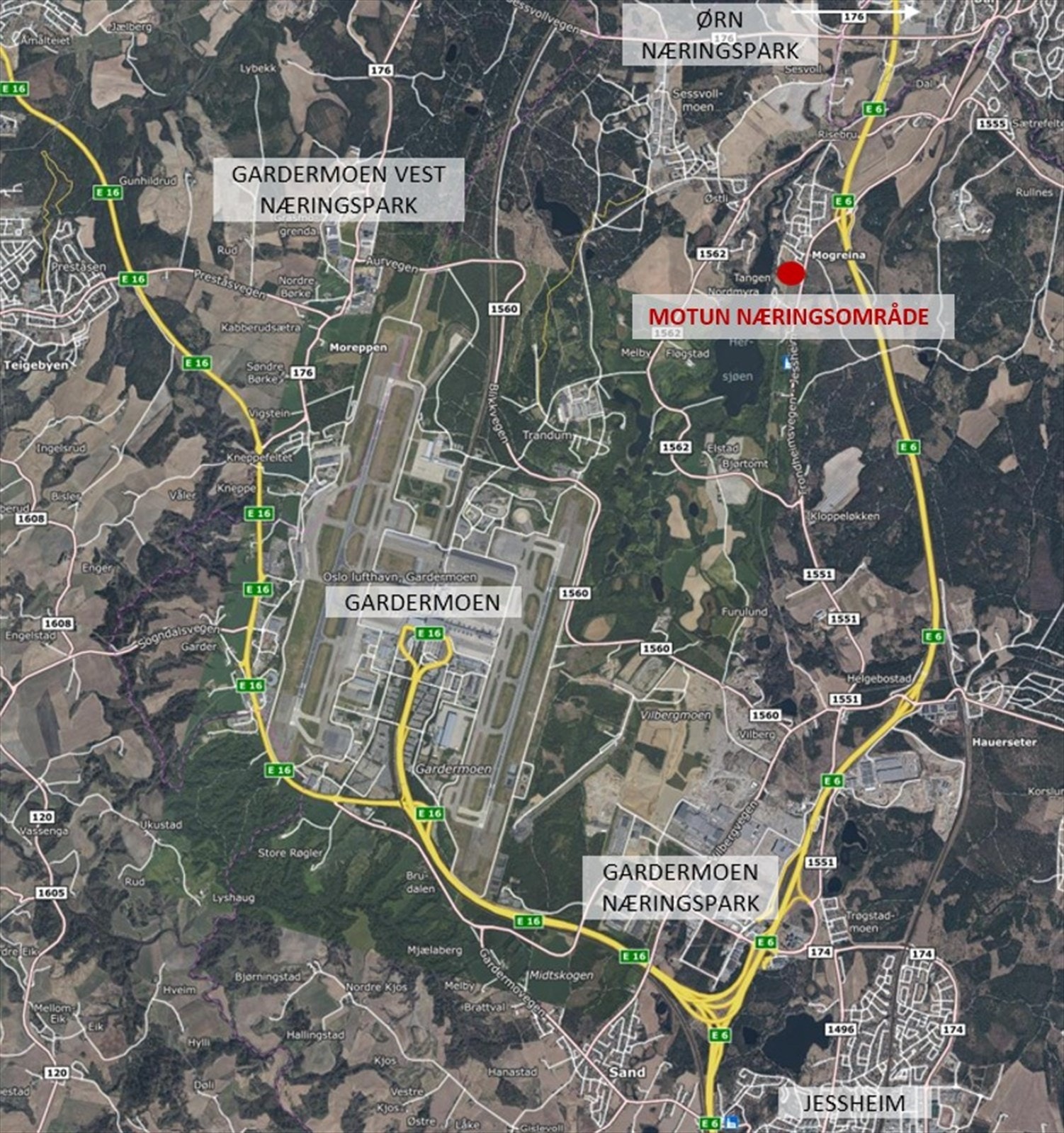 Kort vei til E6, Gardermoen Næringspark, Oslo Lufthavn m.m Galleribilde