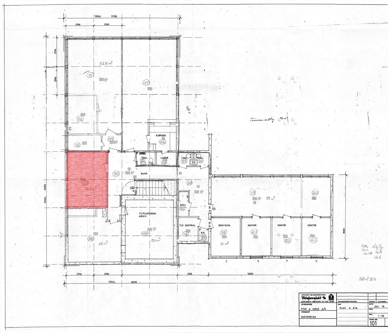 Plan underetg. . Ledig areal merket rødt Galleribilde
