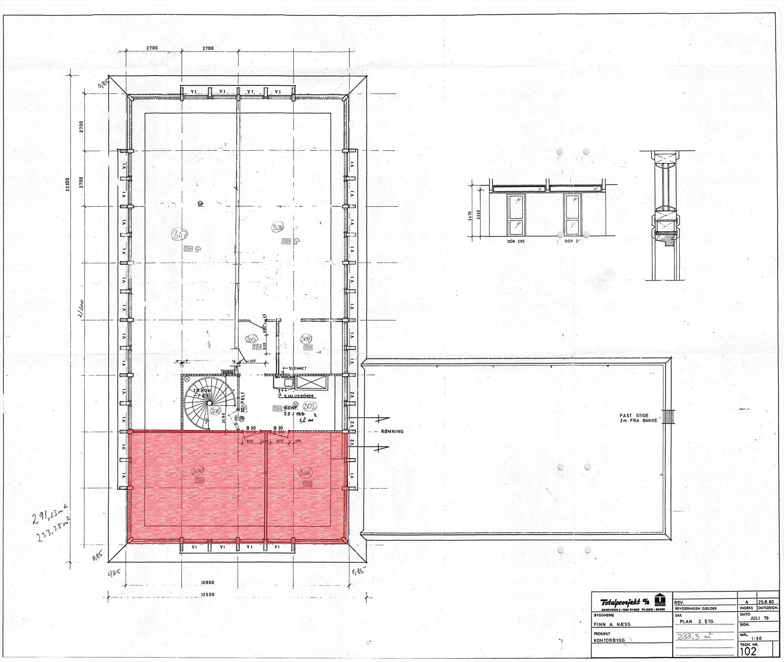 Plan 2 etg. - Ledige arealer merket rødt Galleribilde