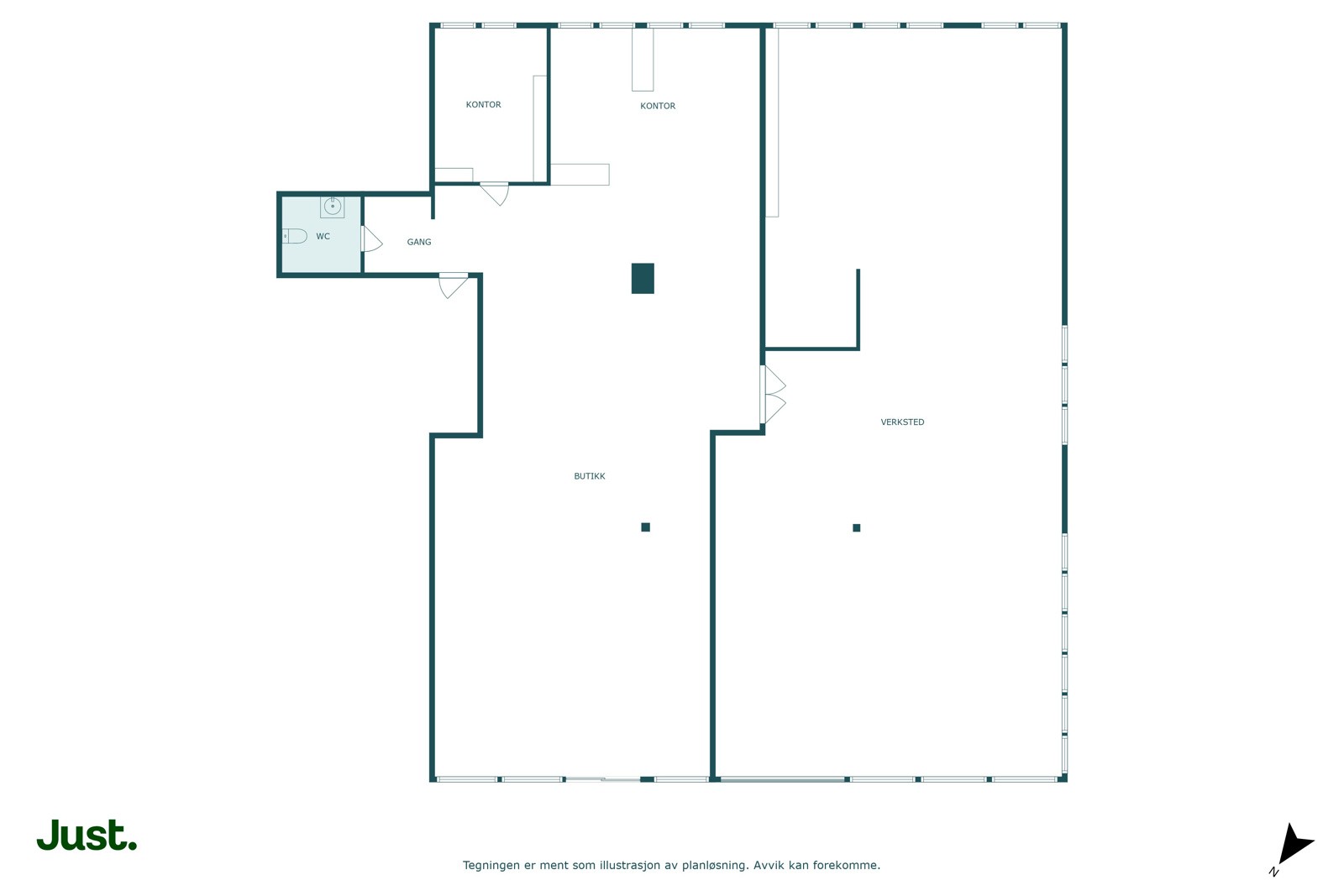 Plantegning - Skilleveggen i midten er mulig å ta ned for å få et stort og åpent lokale Galleribilde