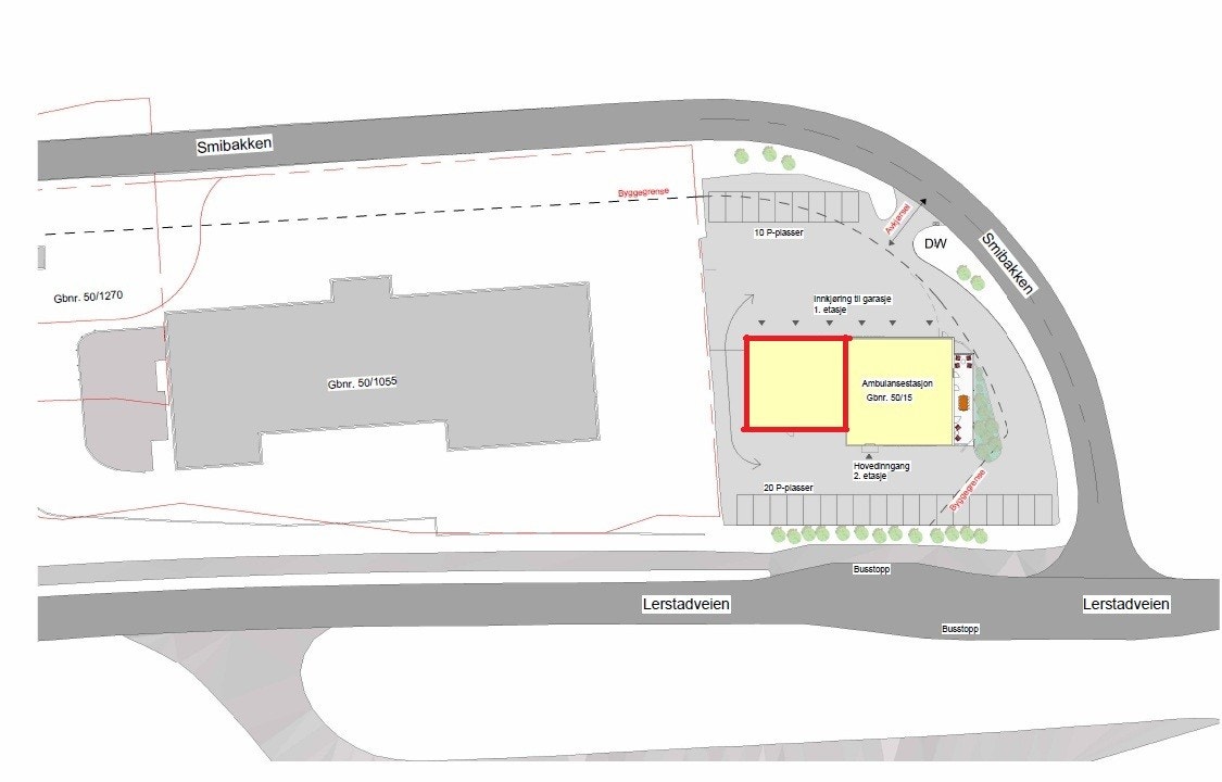 Arealplan tomt med rød ramme rundt ledig areal.jpg Galleribilde