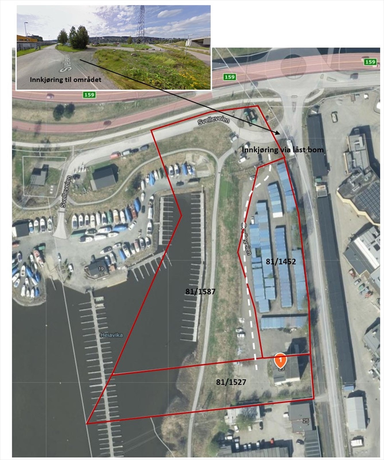 Adkomst til eiendommen via naboeiendom (stiplet linje) via låsbar port Galleribilde