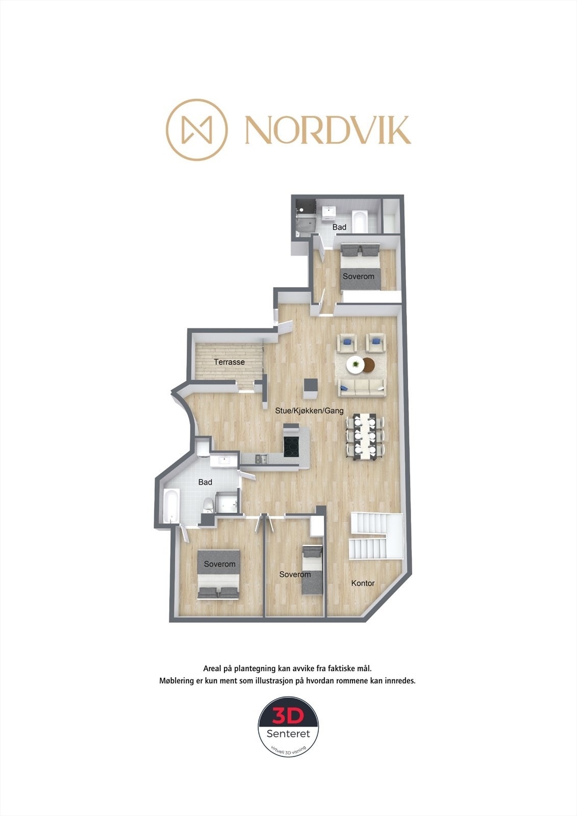 Plantegning som viser hvordan innredning av loft kan bli. Galleribilde