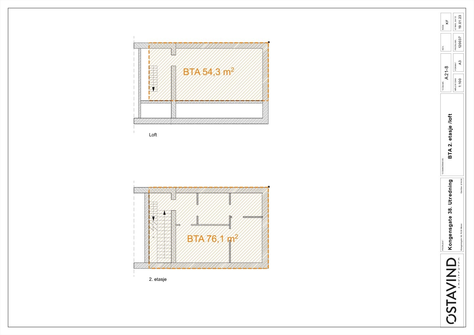 Øverst loftlageret, nederst kontorlokale i 2. etg. Galleribilde