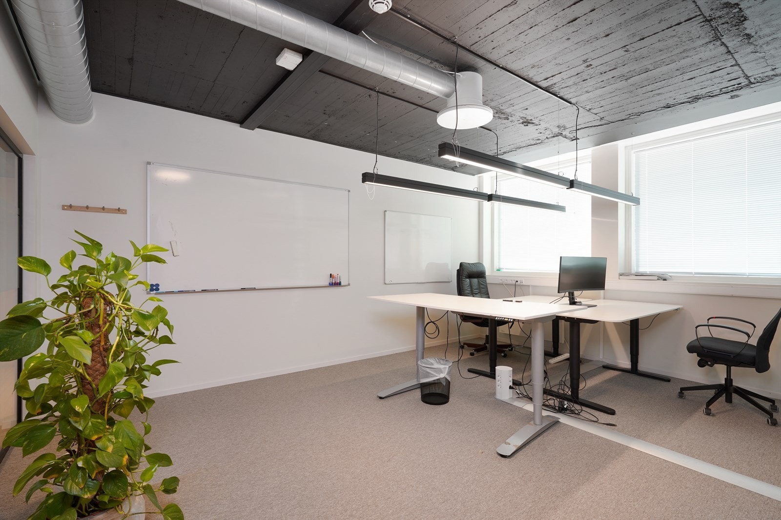 Lyst, moderne kontor med god takhøyde og store vinduer som gir naturlig lys. Galleribilde