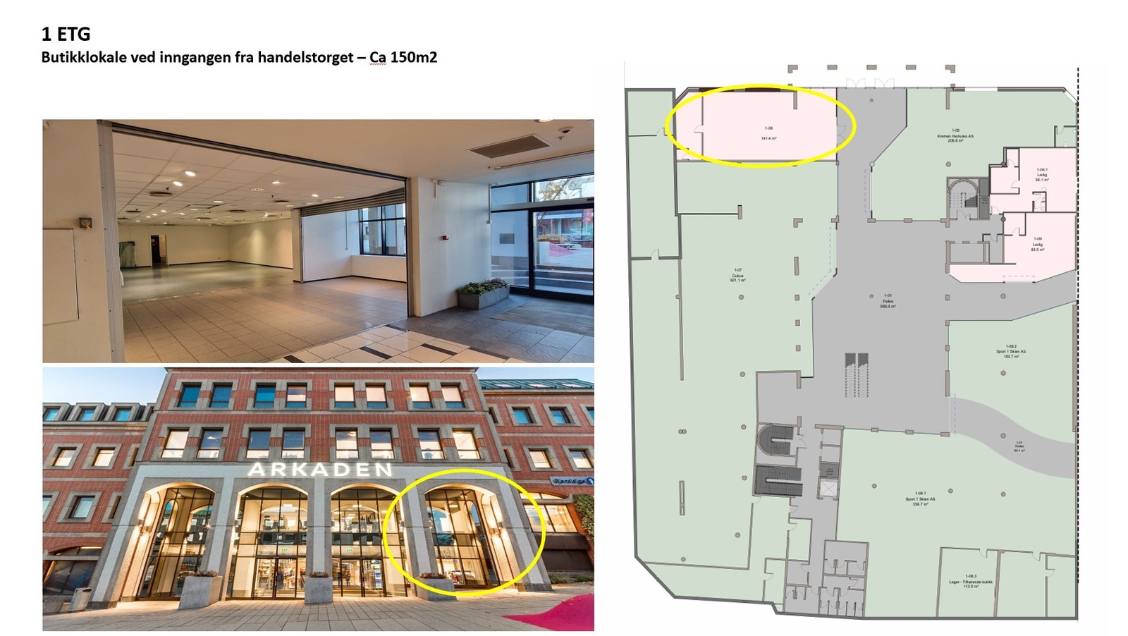 Ledig lokale 1.etg. ca 150 kvm. Se vedlagte pdf for presentasjon av senteret, oversikt over ledige lokaler, bilder, tegning og mer info. Galleribilde