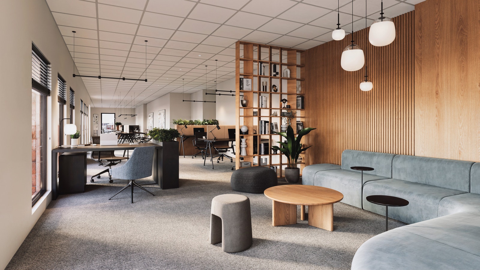 Illustrasjonen viser et mulig innredet lokalet. Lokalet selges som grålokale. Galleribilde