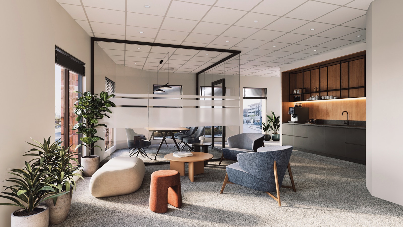 Illustrasjonen viser et mulig innredet lokalet. Lokalet selges som grålokale. Galleribilde