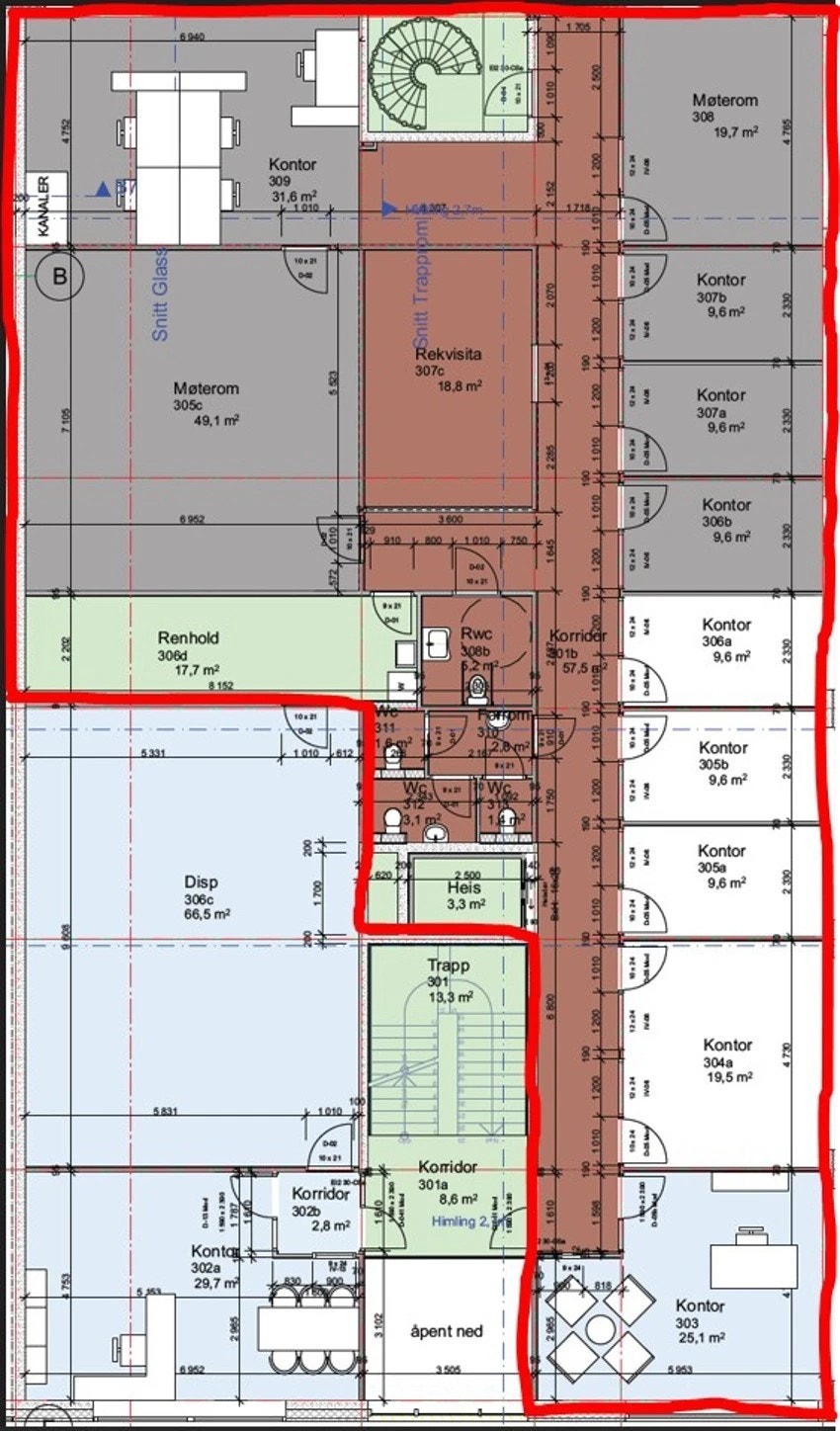 Plantegning av kontorlokalet Galleribilde